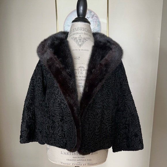 PERSIAN LAMB, MINK FUR COLLAR JACKET - Picture 5 of 16